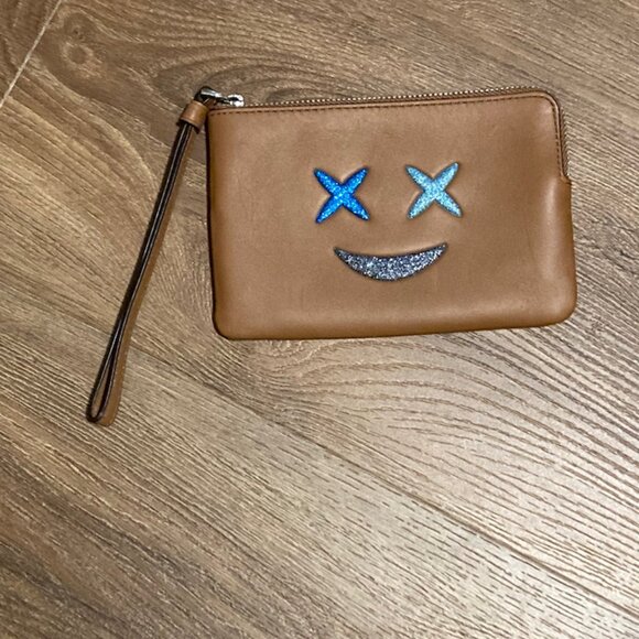 EUC Vintage COACH Tan Leather Glitter Cheeky Zip Wristlet - Picture 3 of 12